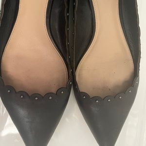 Coach “Jill” black leather scalloped edge flats